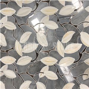 Carrara White Marble Waterjet Mosaic Mother Pearl Shell Tile
