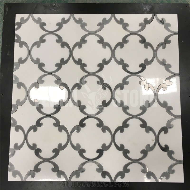 Carrara White Marble Waterjet Mosaic Mother Pearl Shell Tile