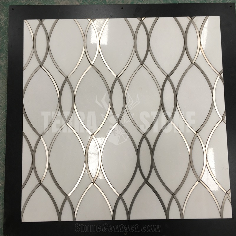 Carrara White Marble Waterjet Mosaic Mother Pearl Shell Tile
