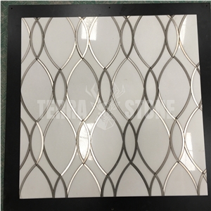 Carrara White Marble Waterjet Mosaic Mother Pearl Shell Tile