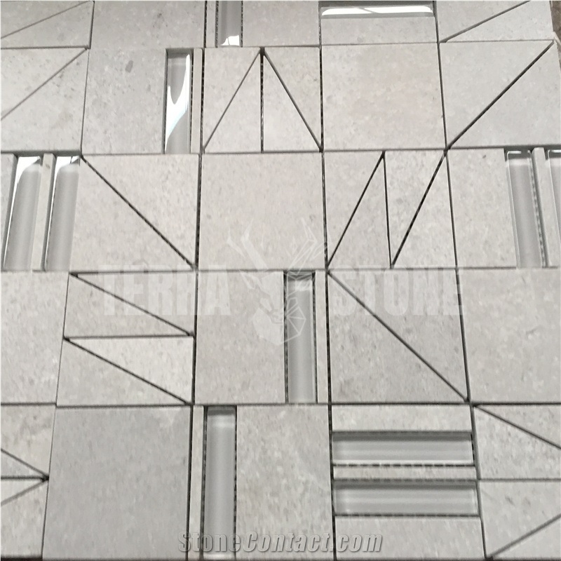 Cinderella Grey Marble With Glass Inlay Stone Mosaic Tile