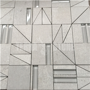 Cinderella Grey Marble With Glass Inlay Stone Mosaic Tile Cinderella Grey Marble With Glass Inlay Stone Mosaic Tile