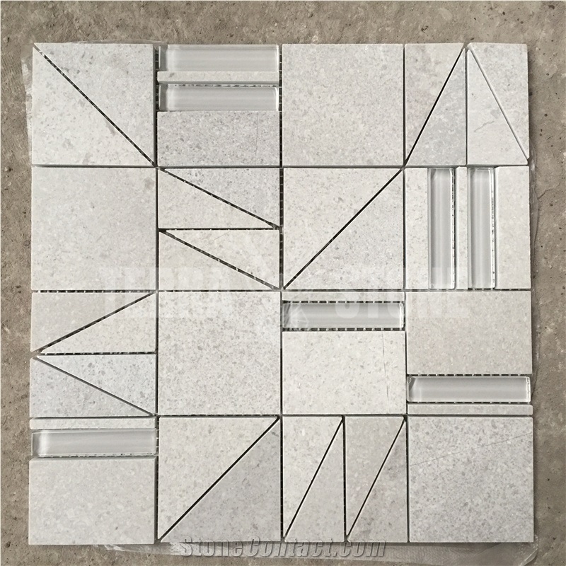 Cinderella Grey Marble With Glass Inlay Stone Mosaic Tile