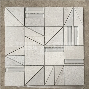 Cinderella Grey Marble With Glass Inlay Stone Mosaic Tile