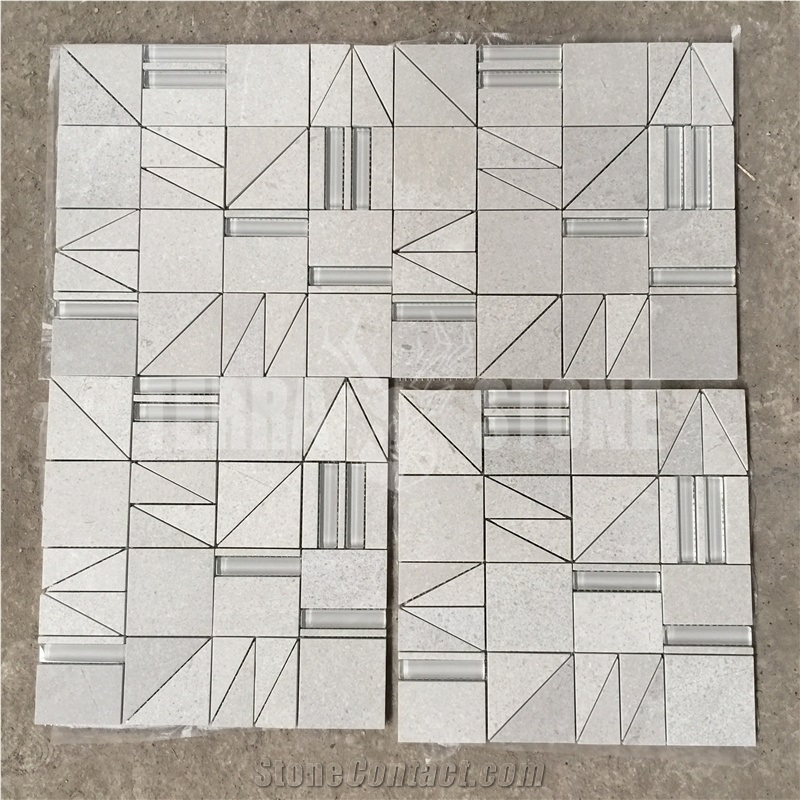 Cinderella Grey Marble With Glass Inlay Stone Mosaic Tile