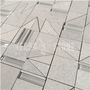 Cinderella Grey Marble With Glass Inlay Stone Mosaic Tile