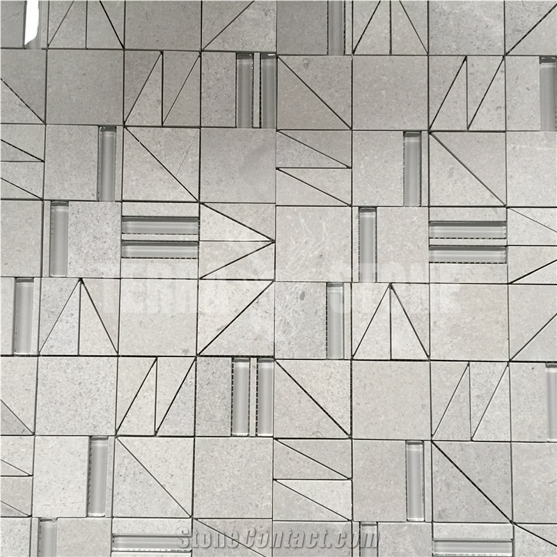 Cinderella Grey Marble With Glass Inlay Stone Mosaic Tile