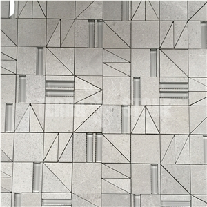 Cinderella Grey Marble With Glass Inlay Stone Mosaic Tile