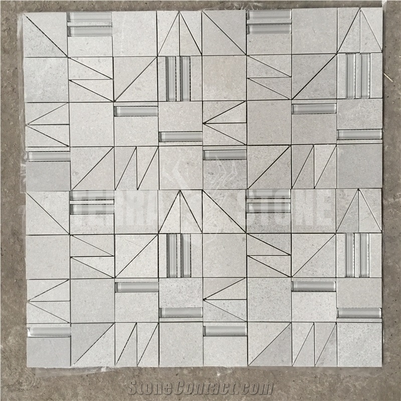 Cinderella Grey Marble With Glass Inlay Stone Mosaic Tile