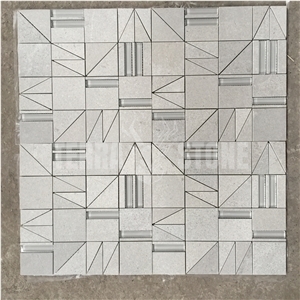 Cinderella Grey Marble With Glass Inlay Stone Mosaic Tile