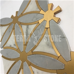 Classic Tile Water Jet Brass Inlay Marble Mosaic Tile