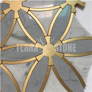Classic Tile Water Jet Brass Inlay Marble Mosaic Tile