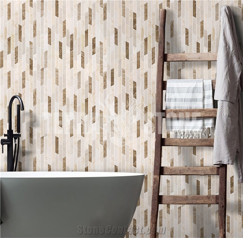 Crema Marfil And Emperador Light Marble Mosaic Tile Strips