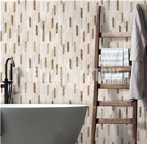 Crema Marfil And Emperador Light Marble Mosaic Tile Strips