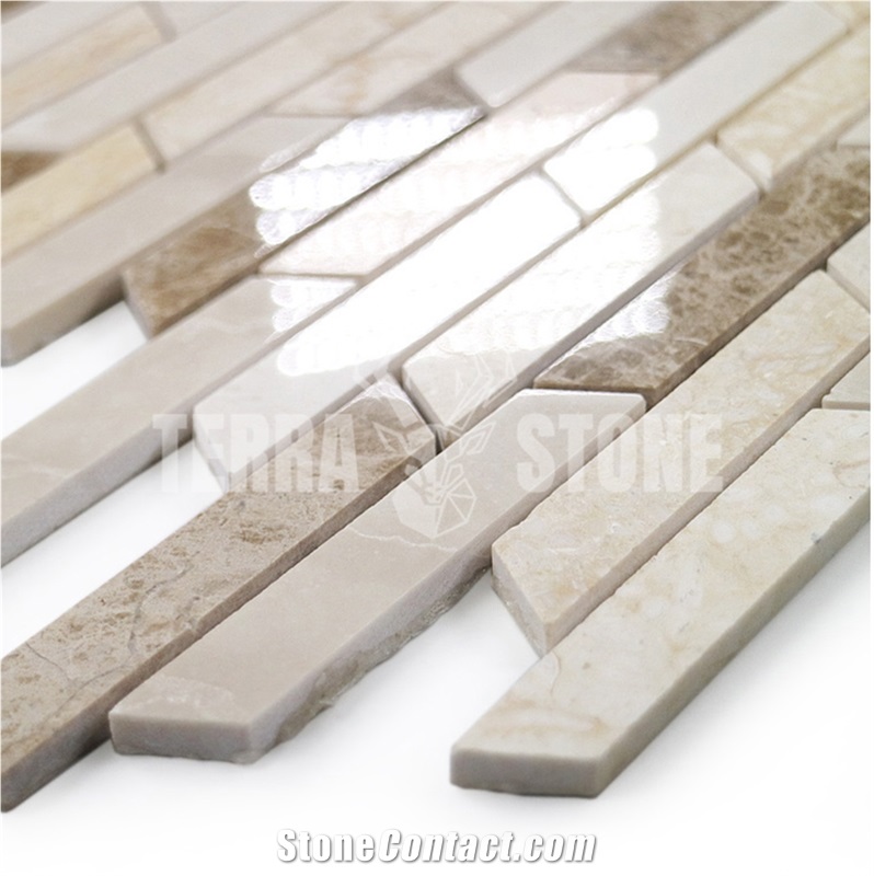 Crema Marfil And Emperador Light Marble Mosaic Tile Strips