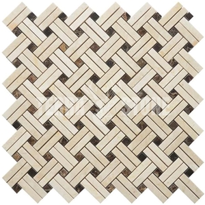 Crema Marfil Emperador Marble Mosaic Tile Basketweave