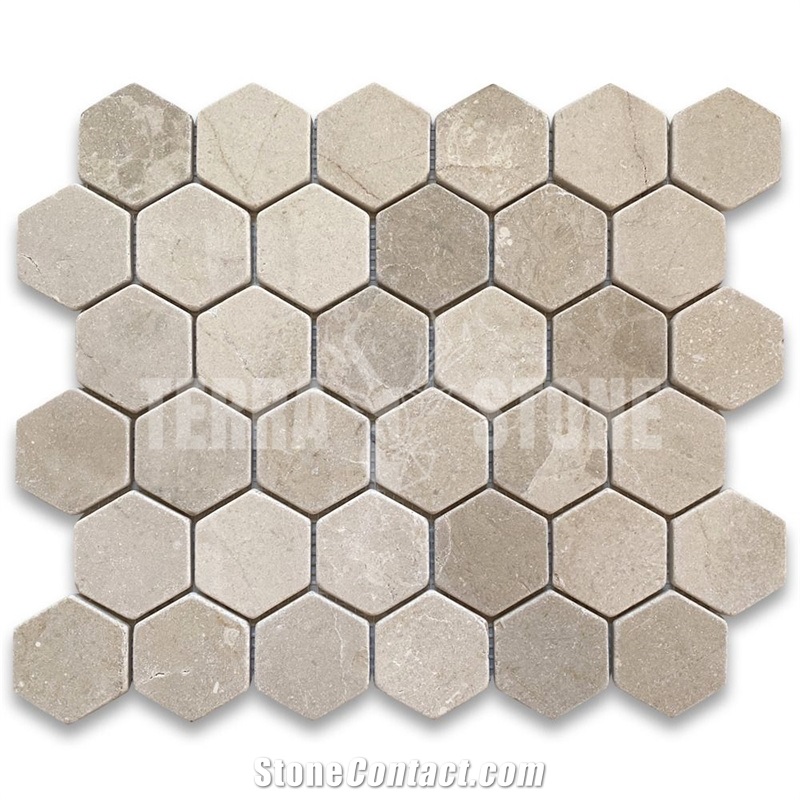 Crema Marfil Marble 2 Inch Hexagon Mosaic Tile Polished