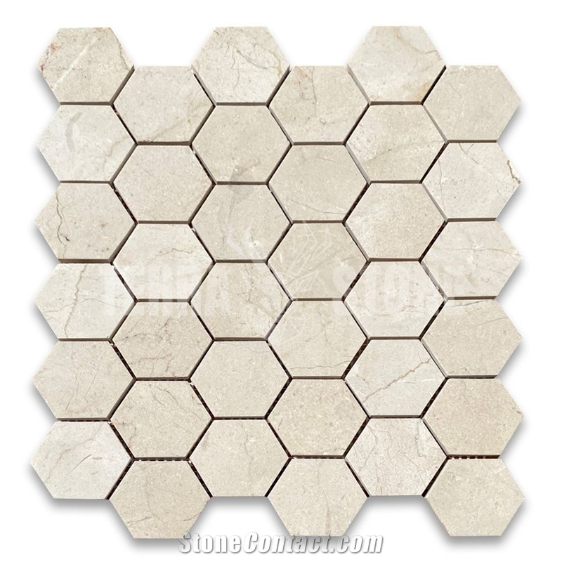 Crema Marfil Marble 2 Inch Hexagon Mosaic Tile Polished