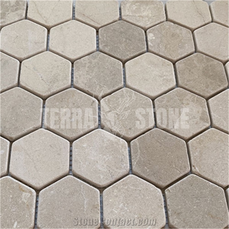 Crema Marfil Marble 2 Inch Hexagon Mosaic Tile Polished