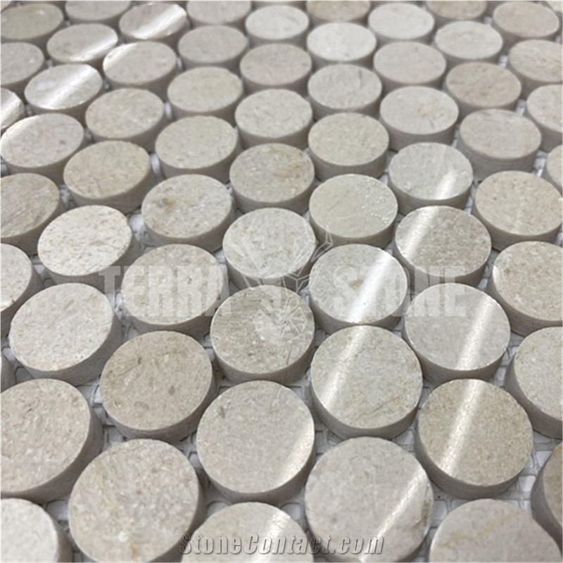 Crema Marfil Marble 3/4 Inch Penny Round Mosaic Tile