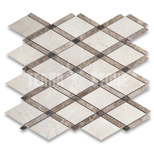 Crema Marfil Marble Diamond Lattice Mosaic Tile Waterjet