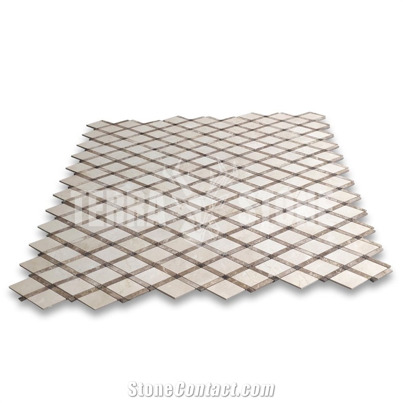 Crema Marfil Marble Diamond Lattice Mosaic Tile Waterjet