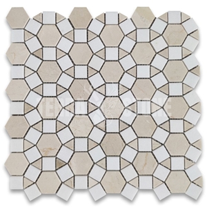 Crema Marfil Marble Sunflower Waterjet Mosaic Tile Thassos