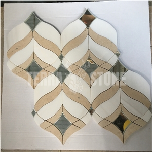 Crema Marfil Thassos White Marble Waterjet Mosaic Glass Tile