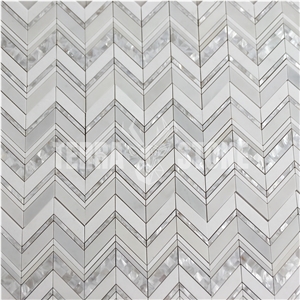 Crystal White Marble Mix Shell Mosaic Chevron Tiles Crystal White Marble Mix Shell Mosaic Chevron Tiles