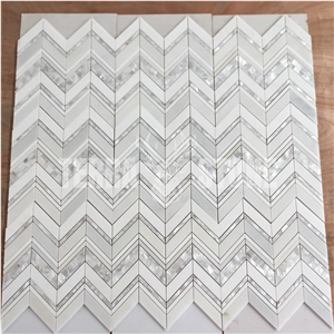 Crystal White Marble Mix Shell Mosaic Chevron Tiles