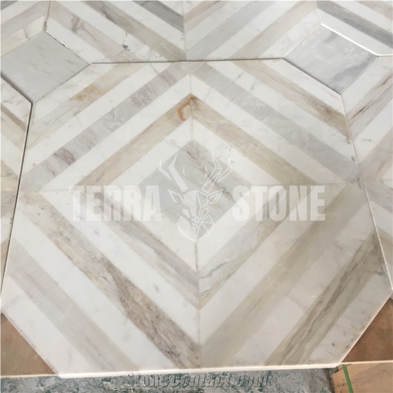 Elegant Design Carrara Thassos Waterjet Marble Mosaic Tile