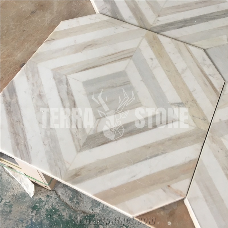 Elegant Design Carrara Thassos Waterjet Marble Mosaic Tile