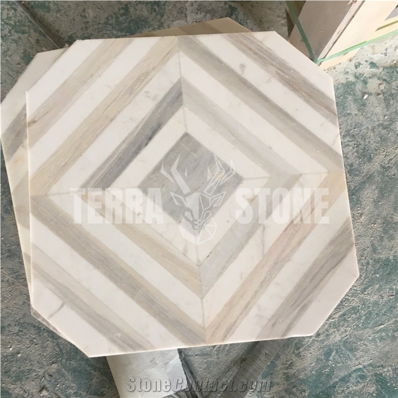 Elegant Design Carrara Thassos Waterjet Marble Mosaic Tile