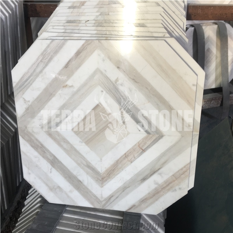 Elegant Design Carrara Thassos Waterjet Marble Mosaic Tile