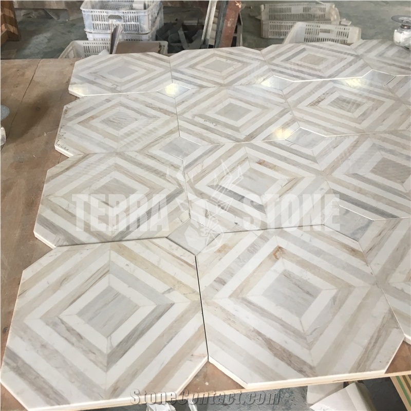 Elegant Design Carrara Thassos Waterjet Marble Mosaic Tile