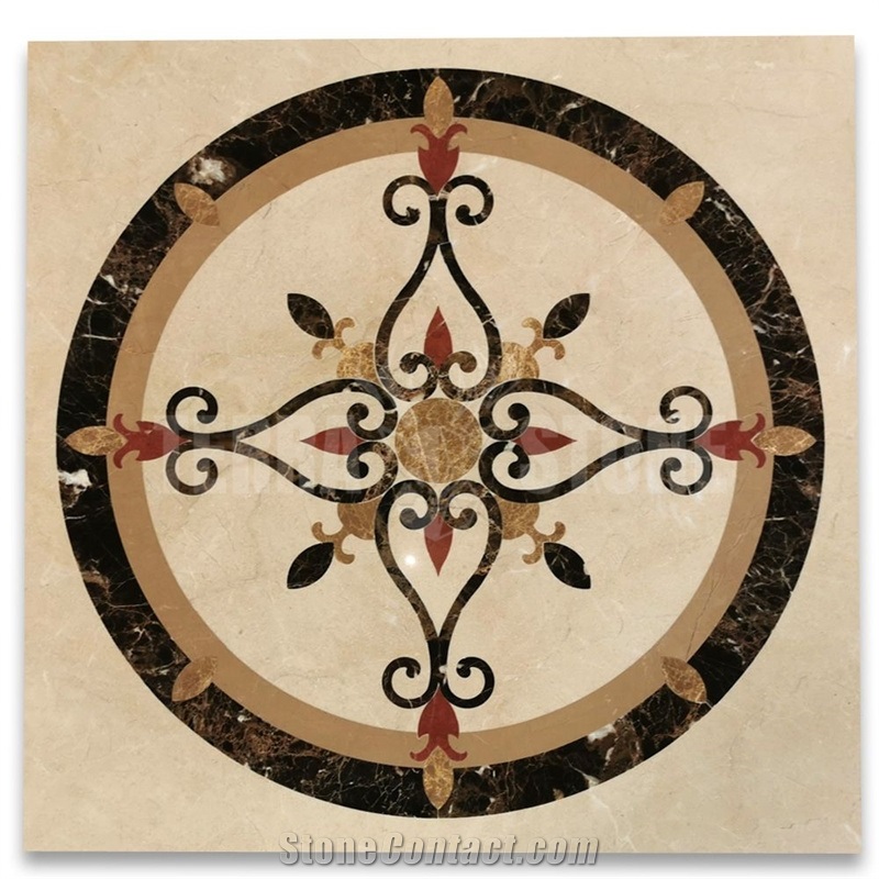 Florence Emperador Gold Marble Medallion Inlay Waterjet Art