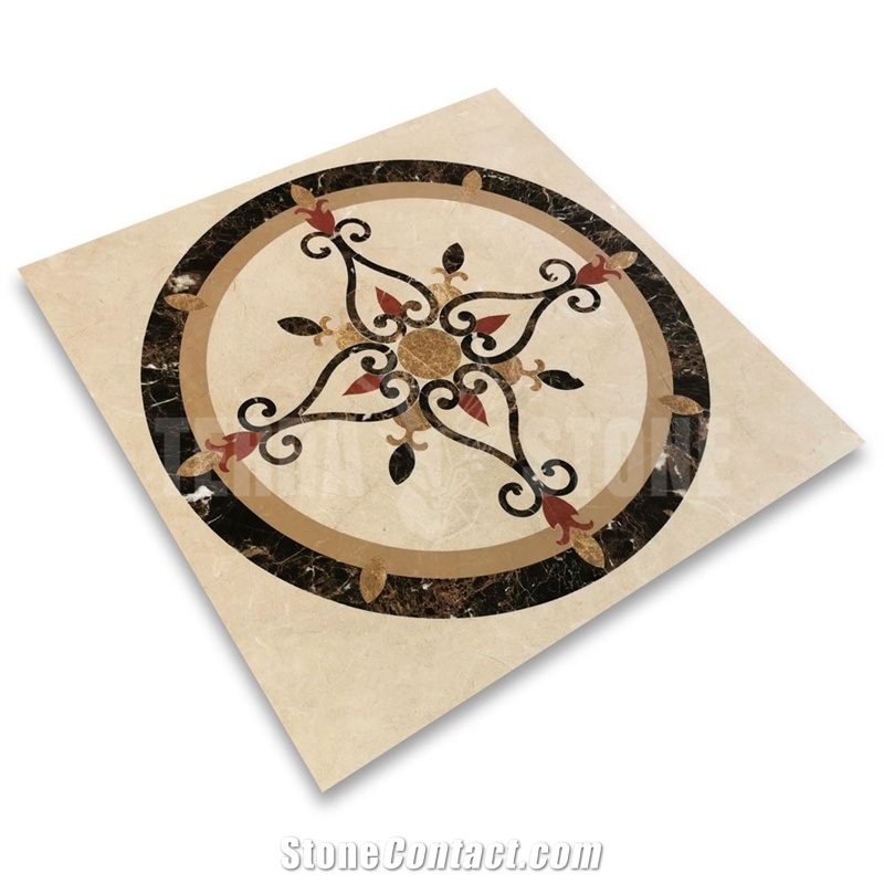 Florence Emperador Gold Marble Medallion Inlay Waterjet Art