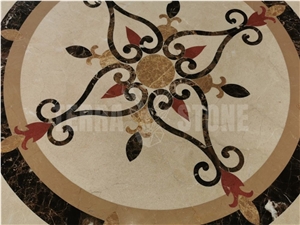Florence Emperador Gold Marble Medallion Inlay Waterjet Art