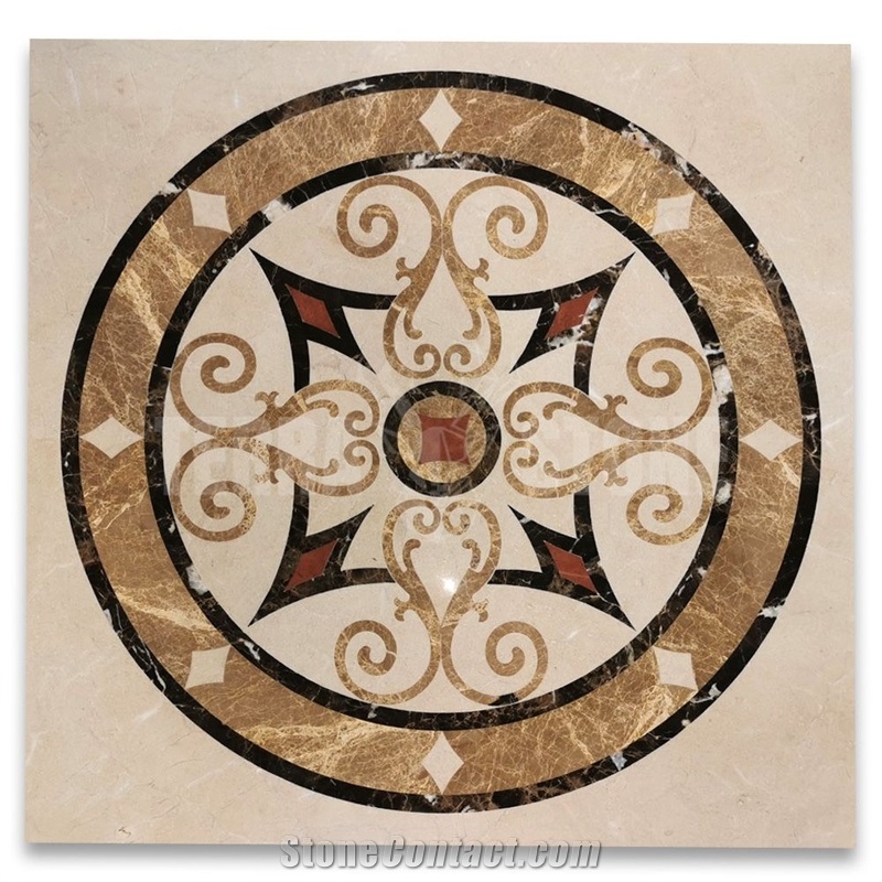 Florence Emperador Gold Marble Medallion Inlay Waterjet Art
