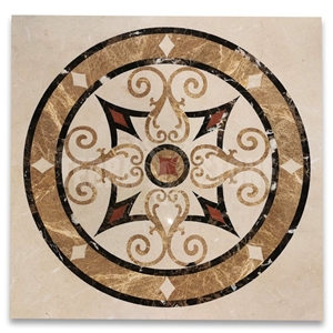 Florence Emperador Gold Marble Medallion Inlay Waterjet Art