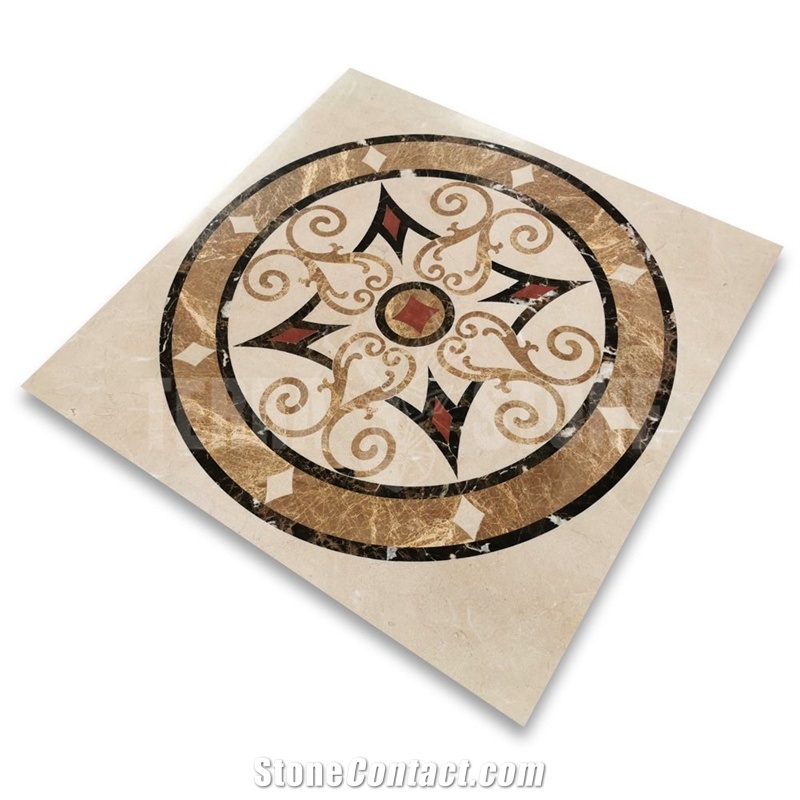 Florence Emperador Gold Marble Medallion Inlay Waterjet Art