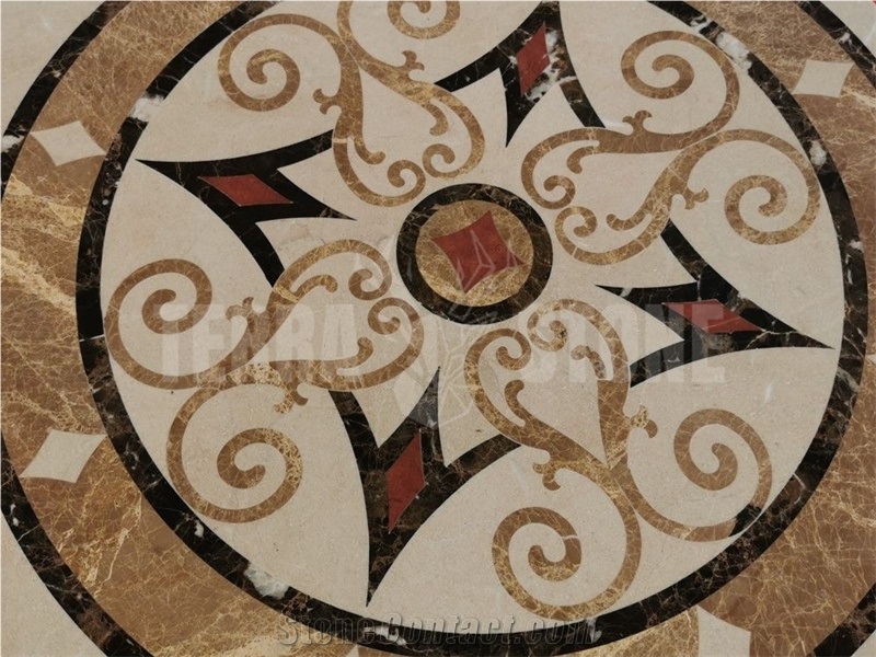 Florence Emperador Gold Marble Medallion Inlay Waterjet Art