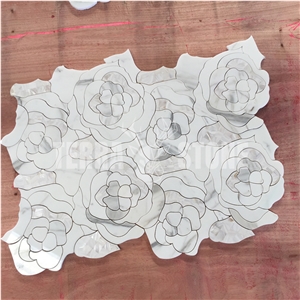 Flower Design Marble Waterjet Tile White Shell Mosaic Flower Design Marble Waterjet Tile White Shell Mosaic