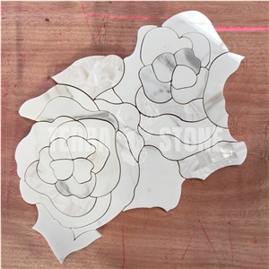 Flower Design Marble Waterjet Tile White Shell Mosaic