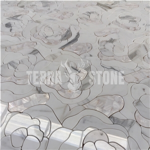 Flower Design Marble Waterjet Tile White Shell Mosaic