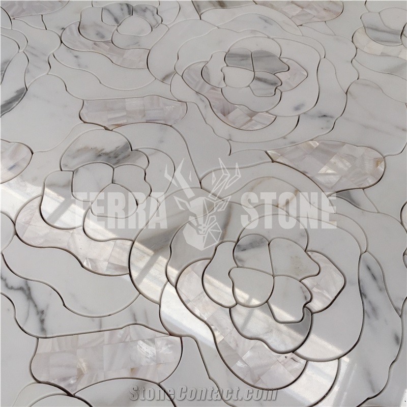 Flower Design Marble Waterjet Tile White Shell Mosaic