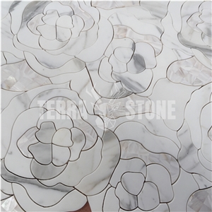 Flower Design Marble Waterjet Tile White Shell Mosaic