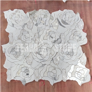 Flower Design Marble Waterjet Tile White Shell Mosaic
