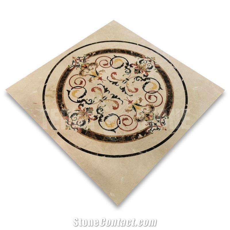 Garden Emperador Rojo Marble Medallion Inlay Waterjet Art