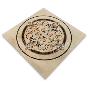 Garden Emperador Rojo Marble Medallion Inlay Waterjet Art